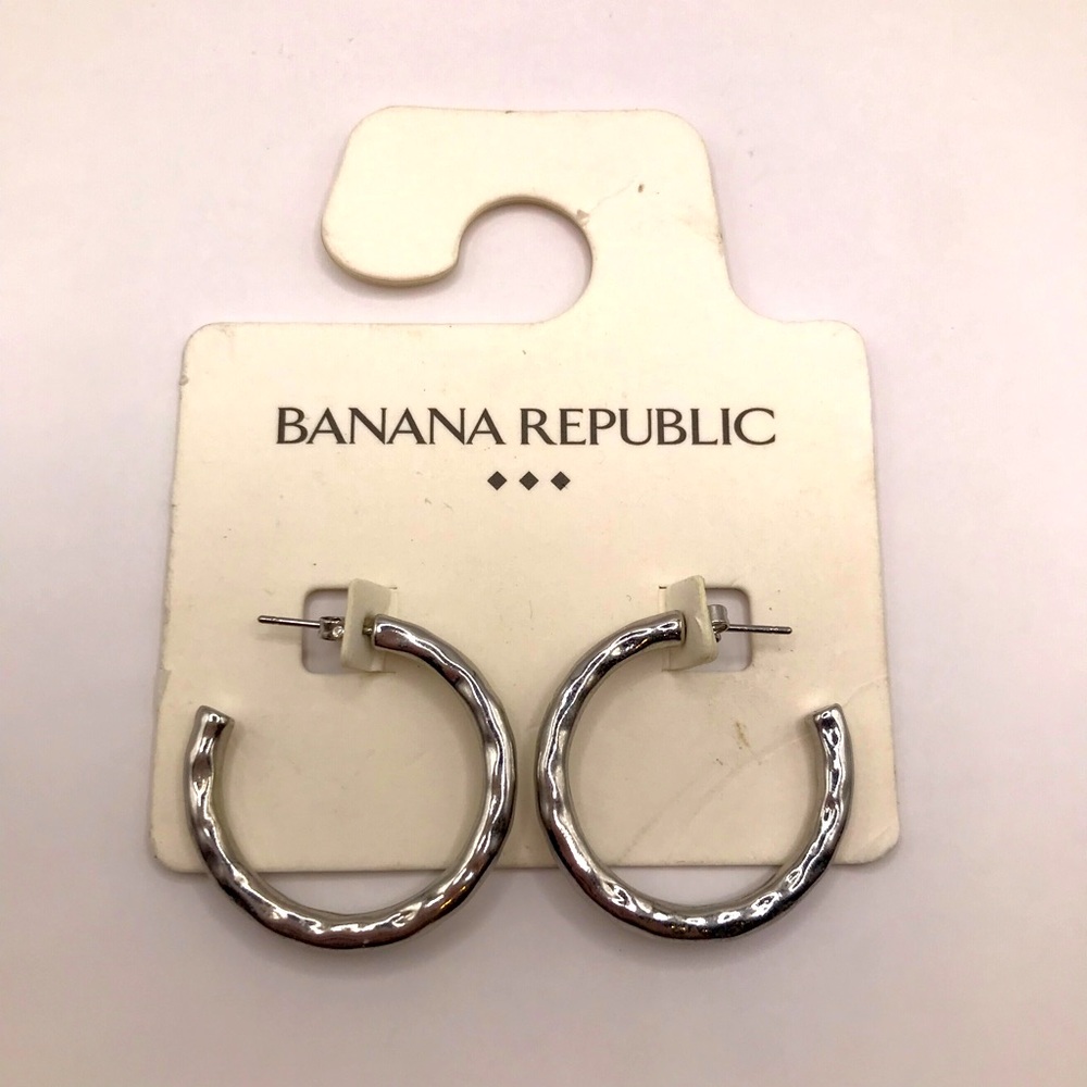 Banana Republic Silver Textured Hoop Earrings - Picture 1 of 4